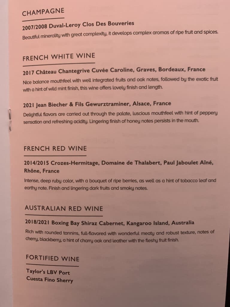 Eva Air 787 Business Class Menu