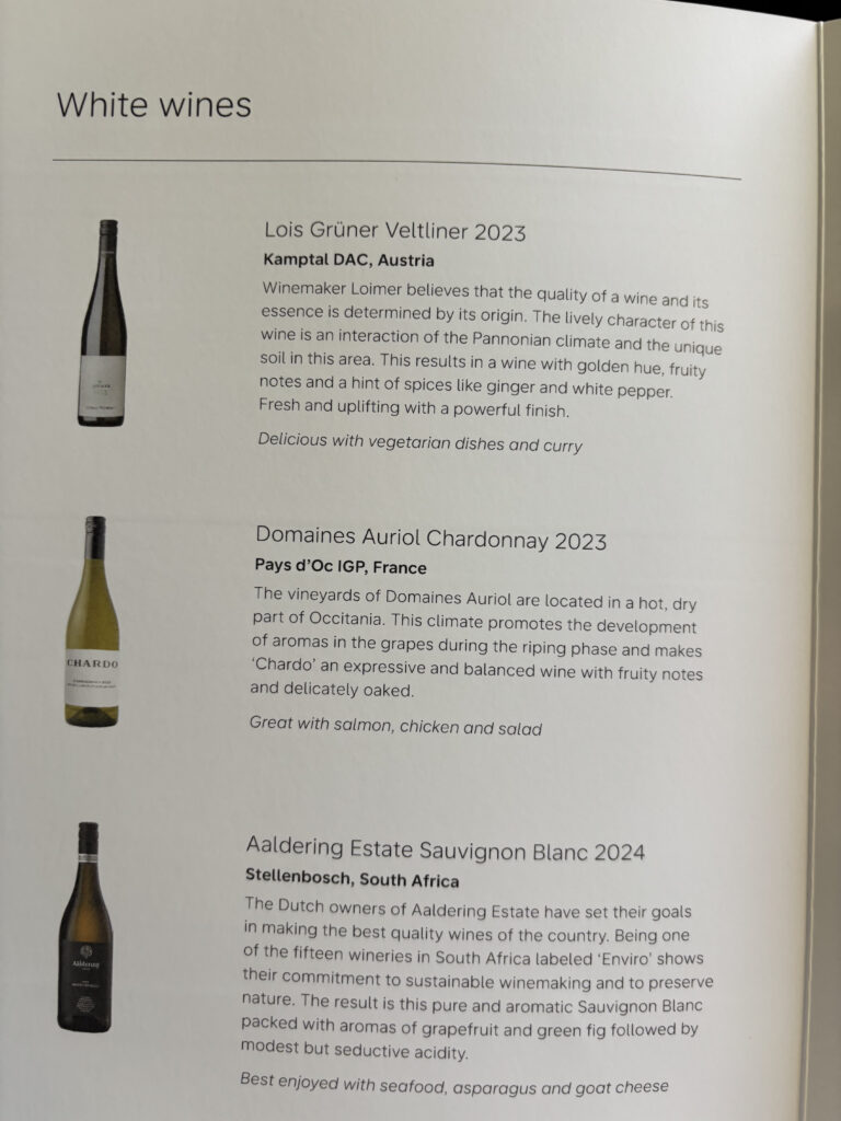 KLM Business Class 777 menu