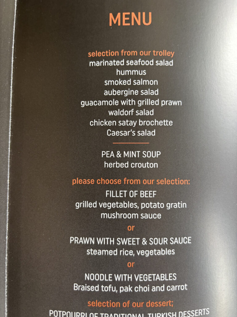 Turkish Airlines Business Class A350 Menu