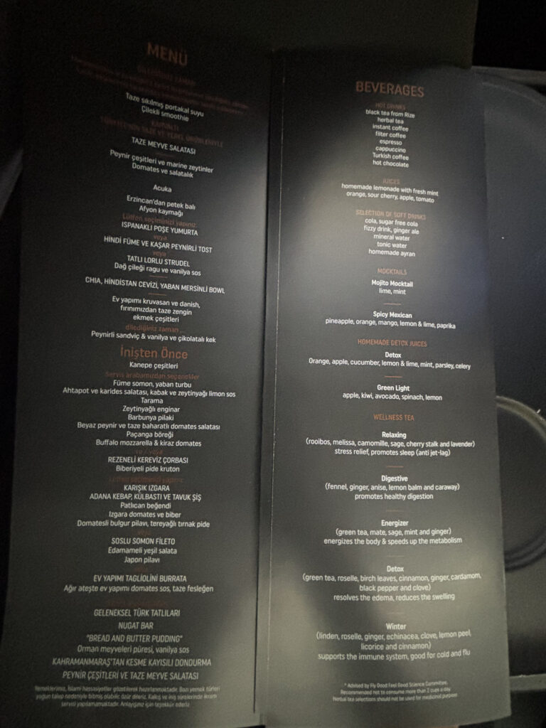 Turkish Airlines 787 Business Class Menu