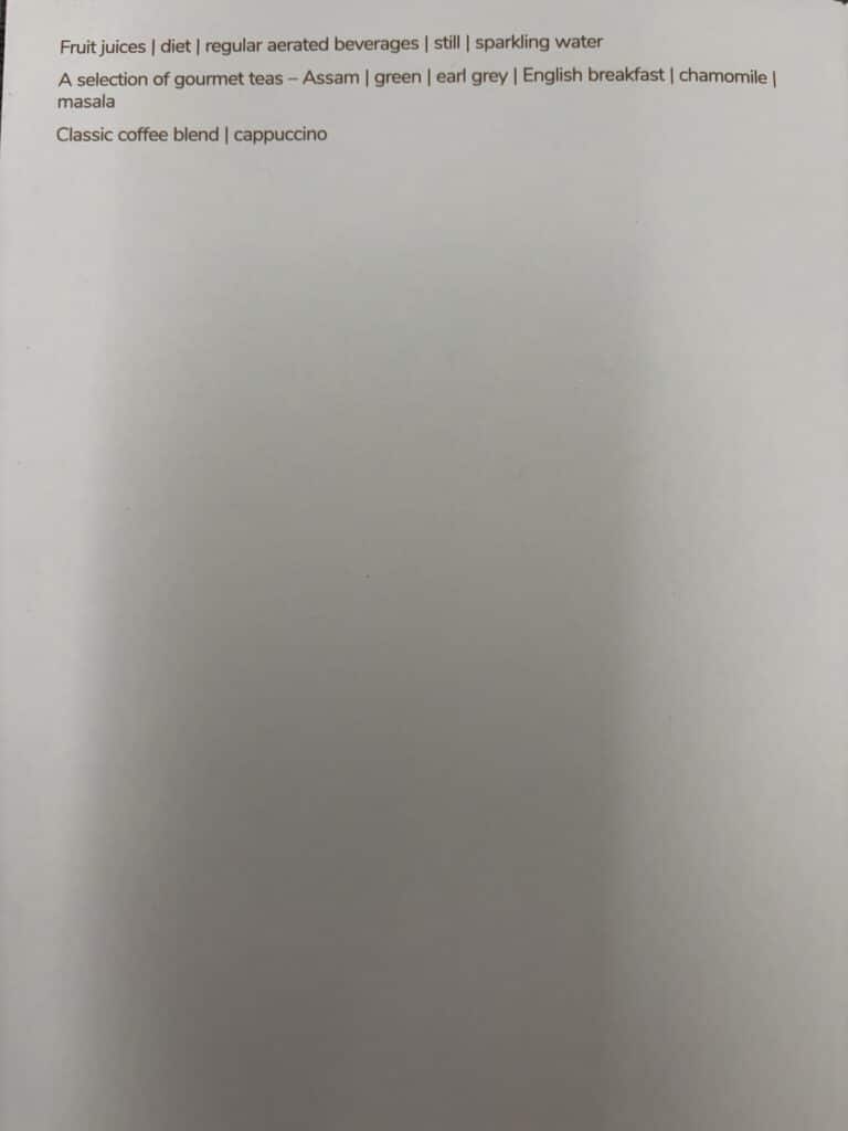 Air India Business Class 787 Review | Menu