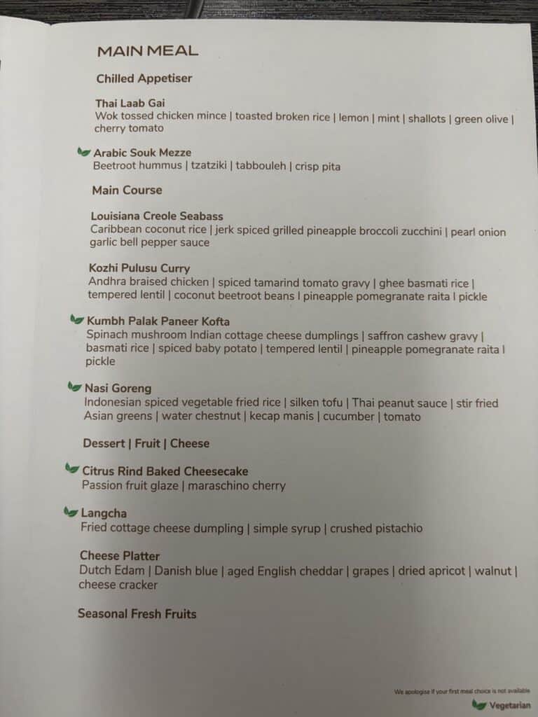 Air India Business Class 787 Review | Menu