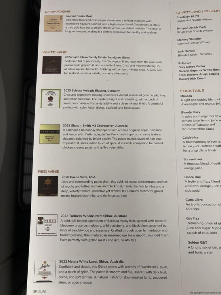 Air India Business Class 787 Review | Menu