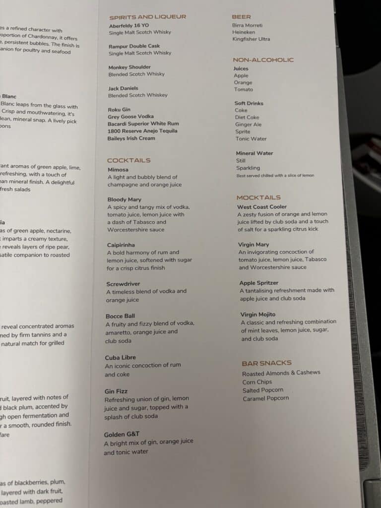 Air India Business Class 787 Review | Menu