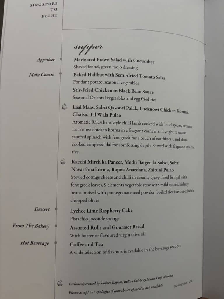 Singapore Airlines Business Class 787 Review | Menu