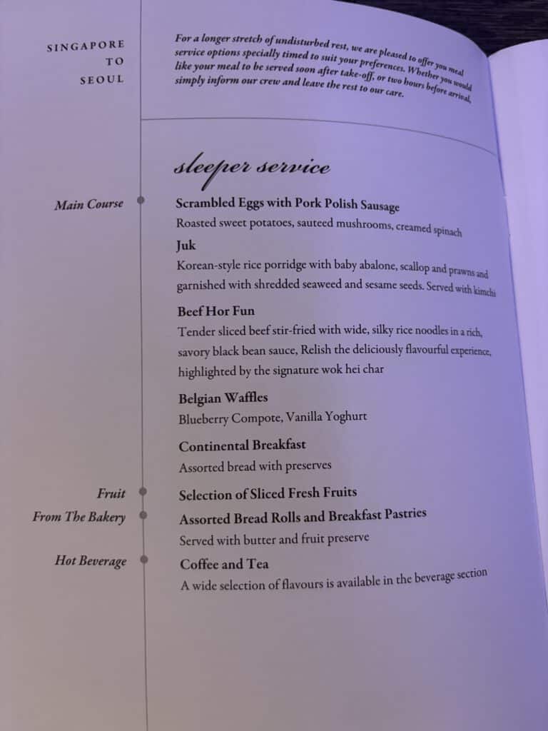 Singapore Airlines Business Class 787 Review | Menu
