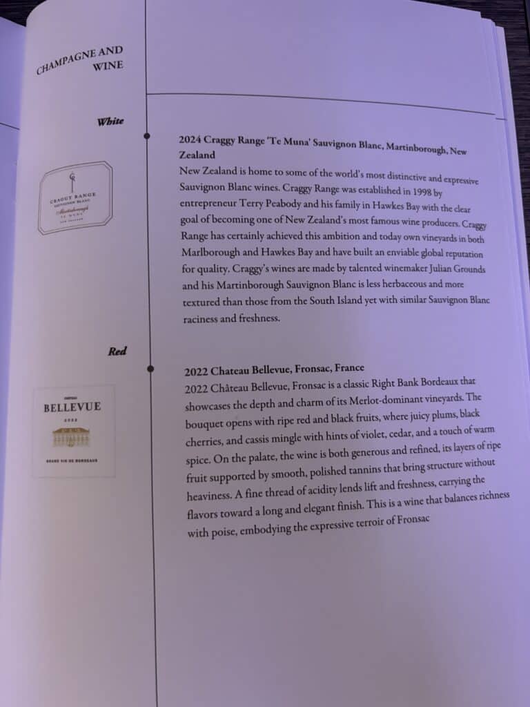 Singapore Airlines Business Class 787 Review | Menu
