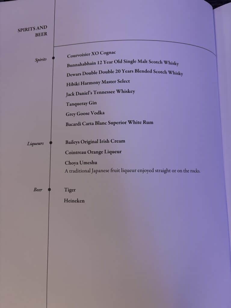 Singapore Airlines Business Class 787 Review | Menu