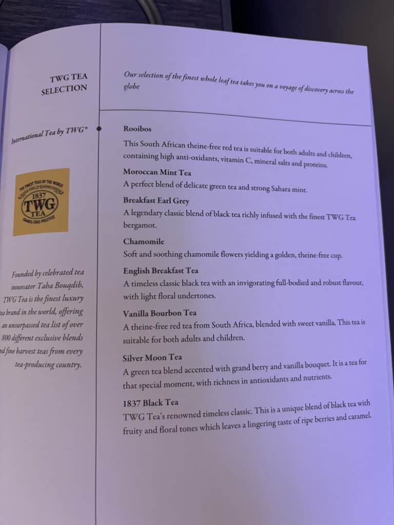 Singapore Airlines Business Class 787 Review | Menu